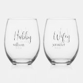 Aangepaste Hubby en Wifey in Verbluffende Wijnglas Zonder Voet (Voorkant)