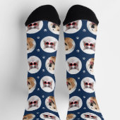 Aangepaste Huisdier 2 Foto Marine Blue Paw Print Sokken (Top)