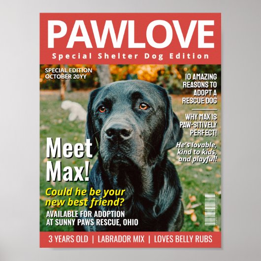 Aangepaste 'Huisdier Adoptie' Magazijncover, Diere Poster (Voorkant)