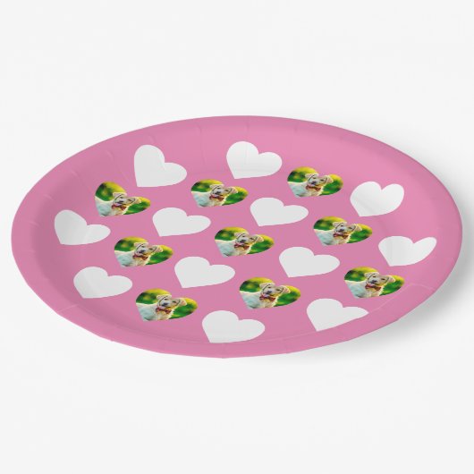 Aangepaste huisdier en harten patroon roze papieren bordje (Gekanteld)