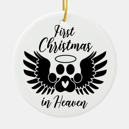 Aangepaste huisdier foto Eerste Kerstmis in de hem Keramisch Ornament (Voorkant)