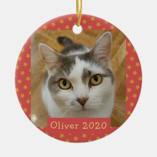 Aangepaste huisdier foto-herdenking Kerstmis Keramisch Ornament (Voorkant)