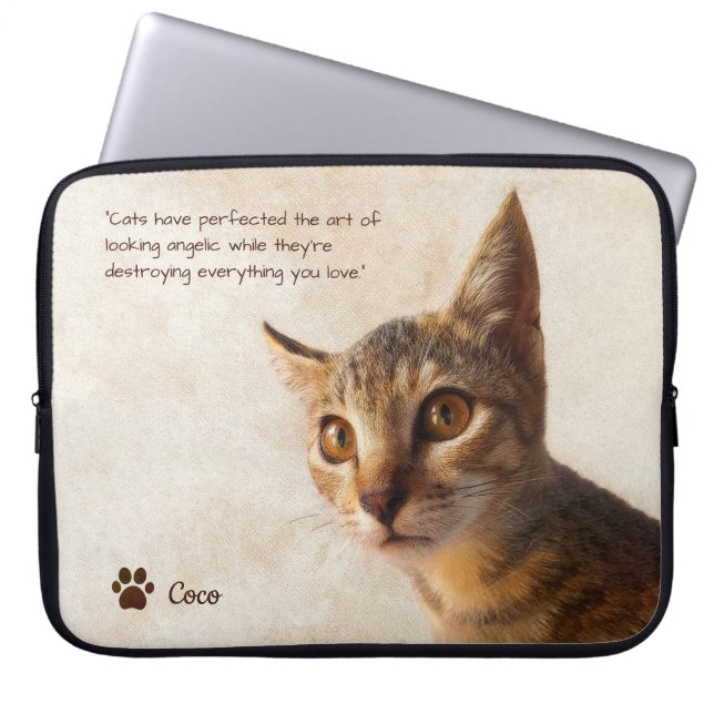 Aangepaste Huisdier Foto Kat Hond met Naam Quote S Laptop Sleeve (Voorkant)