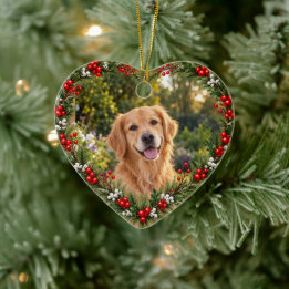 Aangepaste huisdier foto Kerstmis Hulst Krans Keramisch Ornament