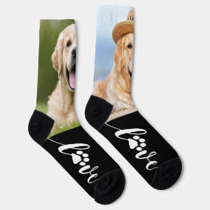 Aangepaste huisdier foto Liefde Pootafdruk 2 Hond Sokken