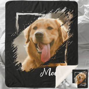 Aangepaste Huisdier Foto & Naam Sherpa Fleece Deke Deken