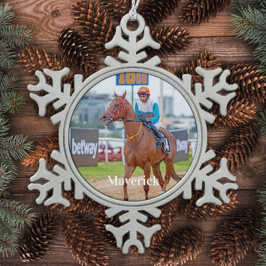 Aangepaste huisdier foto Paardenliefhebber Tin Sneeuwvlok Ornament