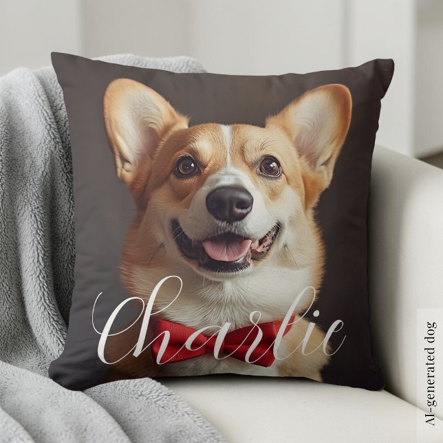 Aangepaste huisdier foto script naam eenvoudige ka kussen (Custom Pet Photo Script Name Simple Calligraphy Throw Pillow)