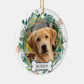 Aangepaste huisdier foto Waterverf groen bloemenkr Keramisch Ornament (Rechts)