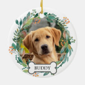 Aangepaste huisdier foto Waterverf groen bloemenkr Keramisch Ornament (Achterkant)