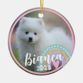 Aangepaste huisdier fotonaam regenboog keramische  keramisch ornament (Voorkant)