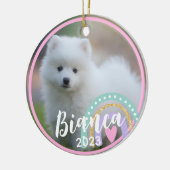 Aangepaste huisdier fotonaam regenboog keramische  keramisch ornament (Links)