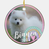 Aangepaste huisdier fotonaam regenboog keramische  keramisch ornament (Achterkant)