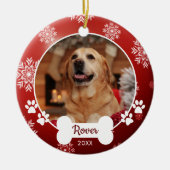 Aangepaste Huisdier Hond Foto Paw Prints Rode Kers Keramisch Ornament (Voorkant)