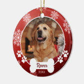 Aangepaste Huisdier Hond Foto Paw Prints Rode Kers Keramisch Ornament (Links)