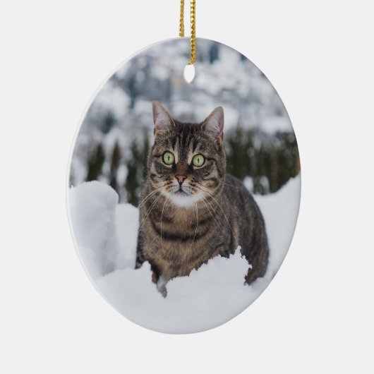 Aangepaste Huisdier Kat 2 Foto Kerstmis Keramisch Ornament (Rechts)