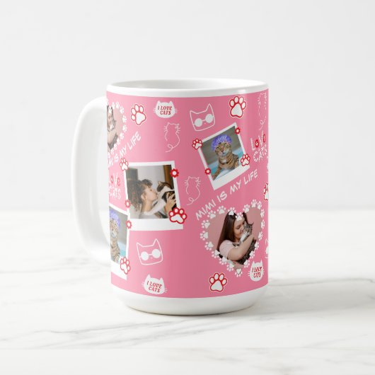 Aangepaste Huisdier Kat Foto Gezicht Collage Mok m (Voorkant links)