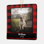 Aangepaste huisdier Memorial foto Buffalo Plaid Keramisch Ornament (Links)