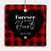 Aangepaste huisdier Memorial foto Buffalo Plaid Keramisch Ornament (Achterkant)
