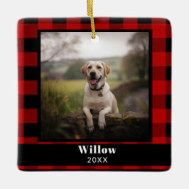 Aangepaste huisdier Memorial foto Buffalo Plaid Keramisch Ornament