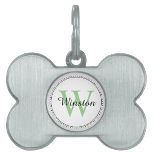 Aangepaste Huisdier Naam Groen Monogram Wit Huisdieren Naamplaatje