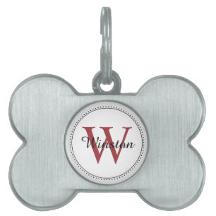 Aangepaste Huisdier Naam Rood Monogram Wit Huisdieren Naamplaatje