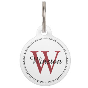 Aangepaste Huisdier Naam Rood Monogram Wit Huisdierpenning