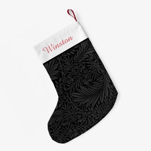 Aangepaste Huisdier Naam Zwart Bloemen Rood Script Kleine Kerstsok (Achterkant (Hangend))