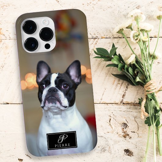 Aangepaste huisdier portret Elegant Monogram Naam Case-Mate iPhone Case