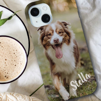 Aangepaste huisdierenfoto met gepersonaliseerde na iPhone 15 case
