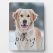 Aangepaste huisdierennaam foto elegante script hon fotoplaat (voorkant)