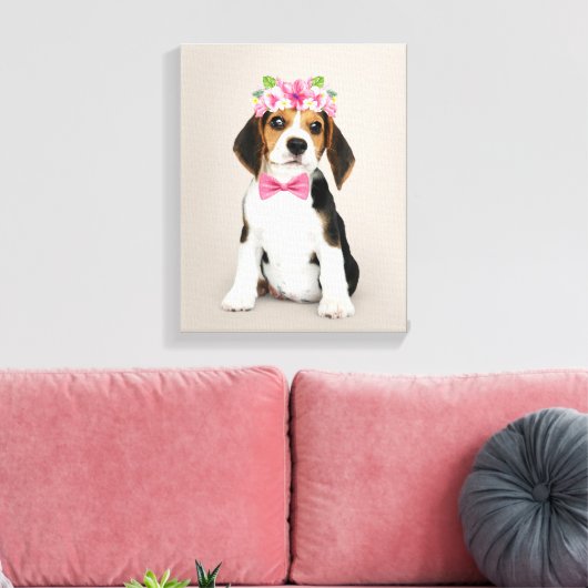 Aangepaste huisdierenportret met stropdas en boog canvas afdruk (Insitu (Woonkamer))