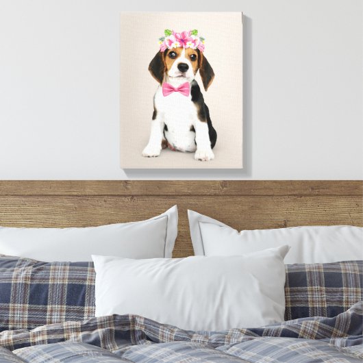 Aangepaste huisdierenportret met stropdas en boog canvas afdruk (Insitu (Slaapkamer))