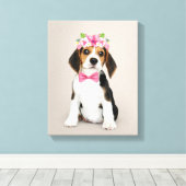 Aangepaste huisdierenportret met stropdas en boog canvas afdruk (Insitu (Houten vloer))