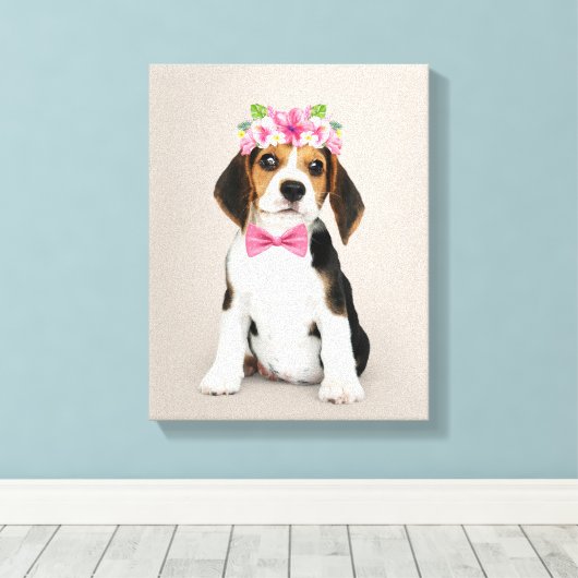 Aangepaste huisdierenportret met stropdas en boog canvas afdruk (Insitu (Houten vloer))