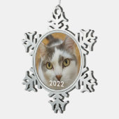 Aangepaste huisdierfamilie foto tekst tin sneeuwvlok ornament (Rechts)