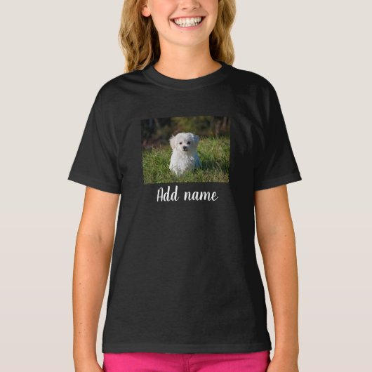 Aangepaste huisdierfoto en naam t-shirt (Voorkant)