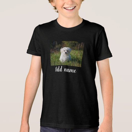Aangepaste huisdierfoto en naam Tri-Blend shirt (Voorkant)