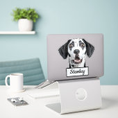 Aangepaste huisdierfoto | Gepersonaliseerde naam Sticker (Laptop op bureau)
