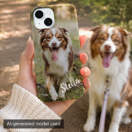 Aangepaste huisdierfoto met gepersonaliseerde naam iPhone 15 case