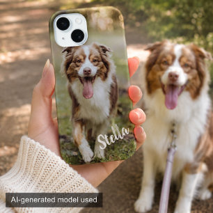 Aangepaste huisdierfoto met gepersonaliseerde naam iPhone 15 case
