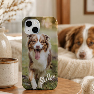 Aangepaste huisdierfoto met gepersonaliseerde naam iPhone 15 case