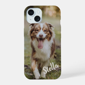Aangepaste huisdierfoto met gepersonaliseerde naam iPhone 15 case