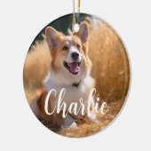 Aangepaste huisdierfoto met naam keramisch ornament (Links)