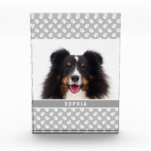 Aangepaste huisdierfoto met witte poten op grijs e fotoblokken (Voorkant)