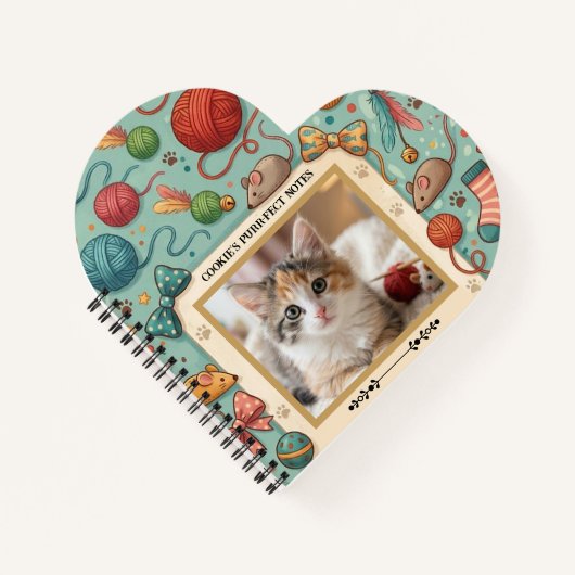 Aangepaste huisdierfoto & naam Muts katten speelgo Notitieboek (Voorkant)