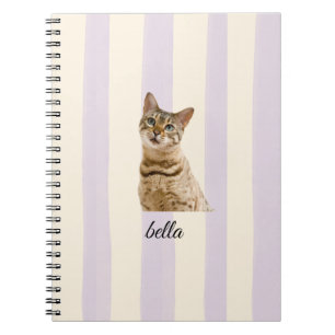 Aangepaste huisdierfoto pastel lavendel strepen notitieboek
