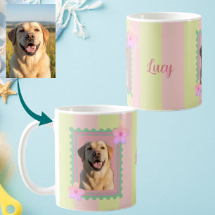 Aangepaste huisdierfoto Pastel Postzegel met naam Koffiemok