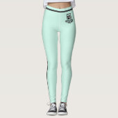 Aangepaste huisdierfoto tekst zeegroen mint zwarte leggings (Voorkant)