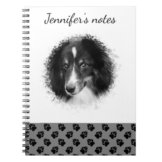 Aangepaste huisdierfoto & Zwarte poten op grijs & Notitieboek (Voorkant)
